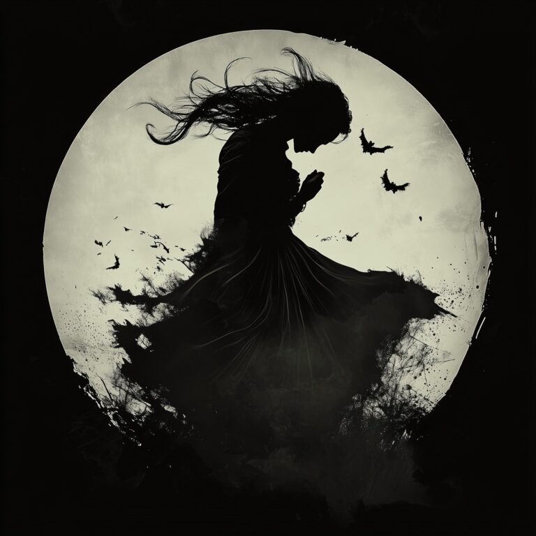 "She fades into the night, carried by shadows and whispers."