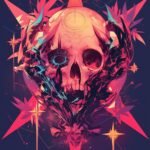 Vibrant hues meet skulls in a dazzling dance of life and death.  These abstract