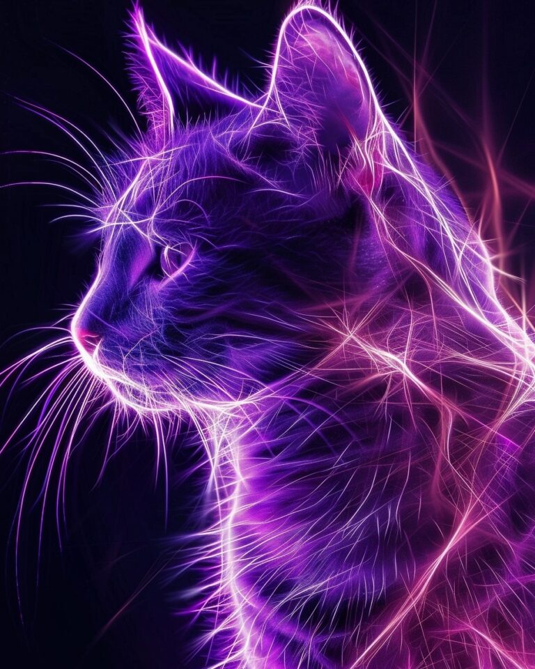 Step into a world of electrifying enchantment with these stunning neon cat artwo