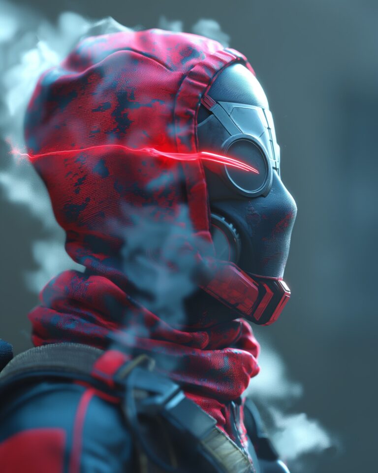 A vision in red and blue, slicing through the fog of obscurity with a laser-shar