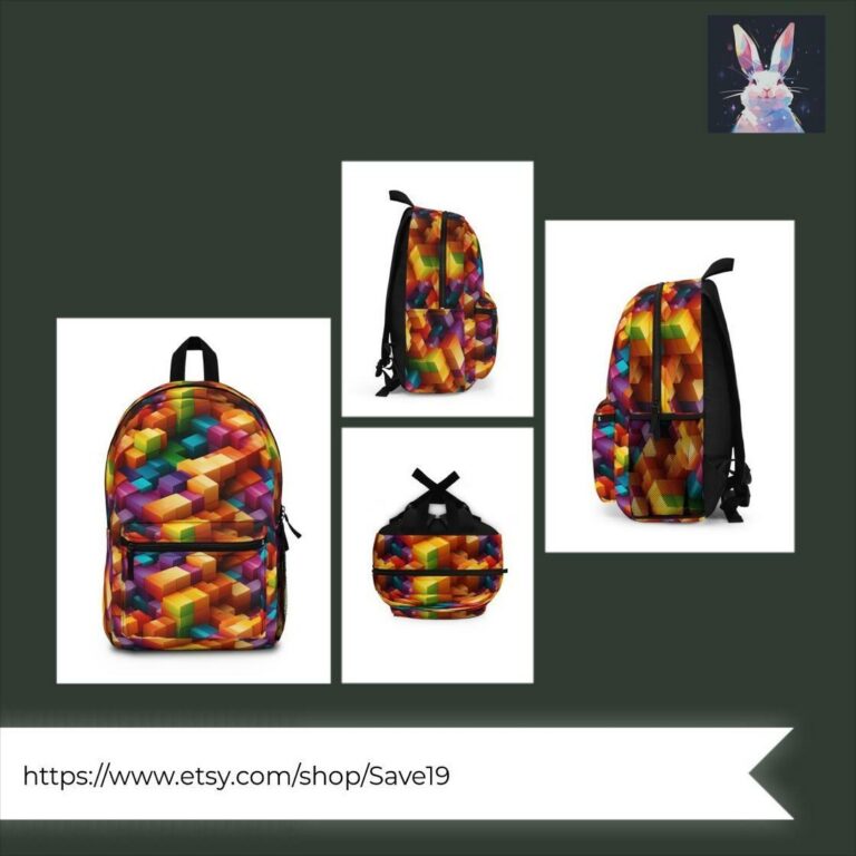 Stand out in style with our Colorful Geometric Blocks Backpack!  Available now f