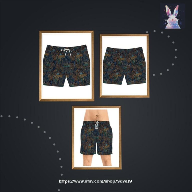 Cyber Tech, Circuit, Men's Mid-Length Swim Shorts (AOP)