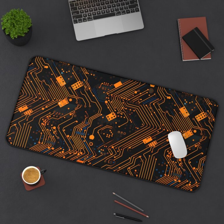 Orange and Black Cyber Tech Desk Mat