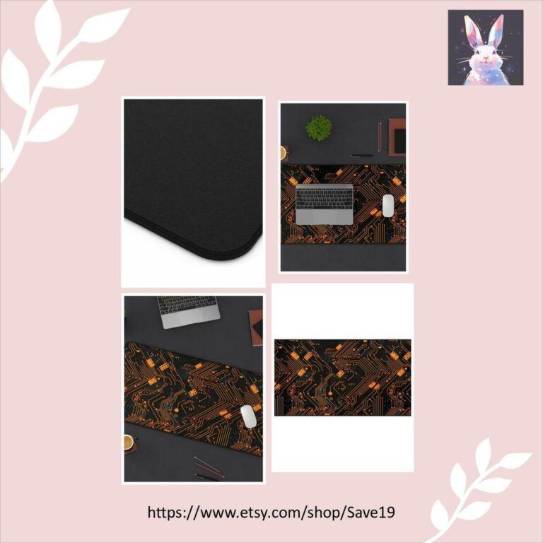 Orange and Black Cyber Tech Desk Mat