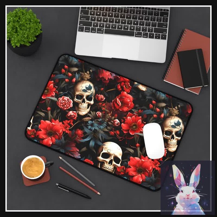 Red Roses and Skulls Goth Desk Mat