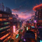 Welcome to the neon city of the future! This stunning cityscape is full of color