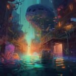 Check out this epic artwork of a futuristic city covered in mushroom clouds!  Cr