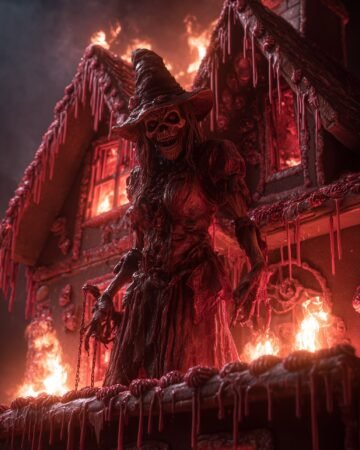 Deep in the woods stands **The Gingerbread Witch**, her candy-coated lair now a