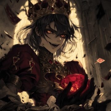 The King of Diamonds reigns in crimson fire and shadowed gold—his crown forged f