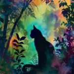 Dreaming in colors with a whimsical cat in a magical forest!  This stunning artw