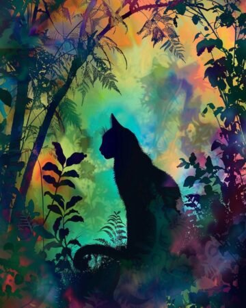 Dreaming in colors with a whimsical cat in a magical forest!  This stunning artw