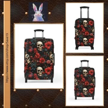 Gothic Floral Skull Luggage - Suitcase