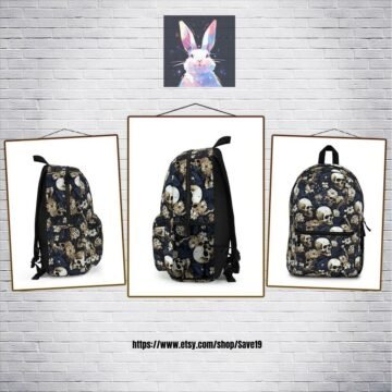 White Gothic Flowers and Skulls Backpack