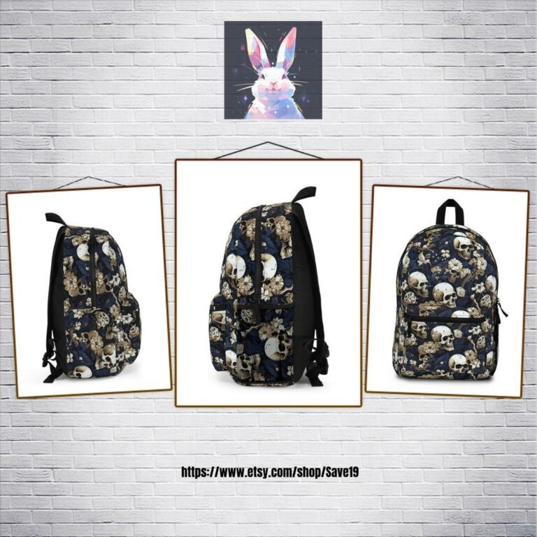 White Gothic Flowers and Skulls Backpack