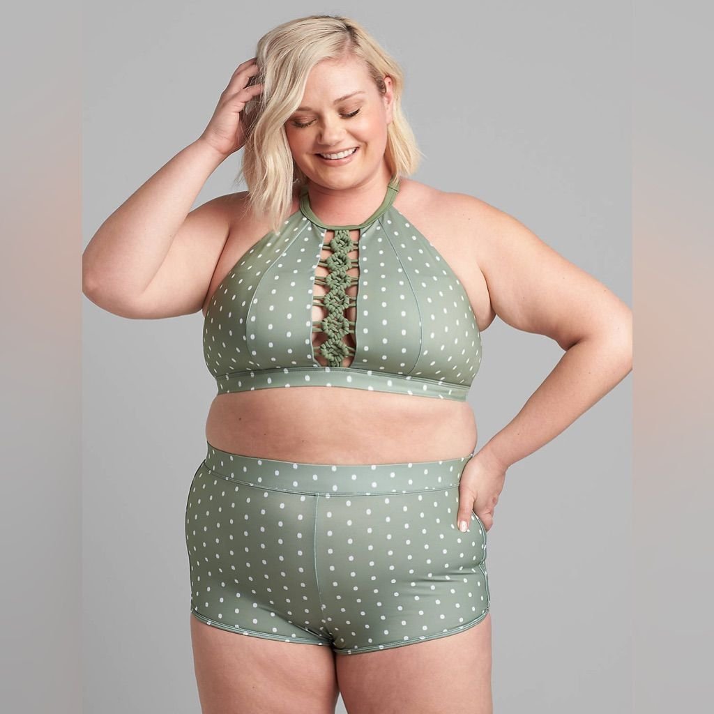 Cacique Swim | Cacique -Plus Size Green White Spotted Knot Design Swimsuit Top - Size 18 - G1 | Color: Green/White | Size: 18